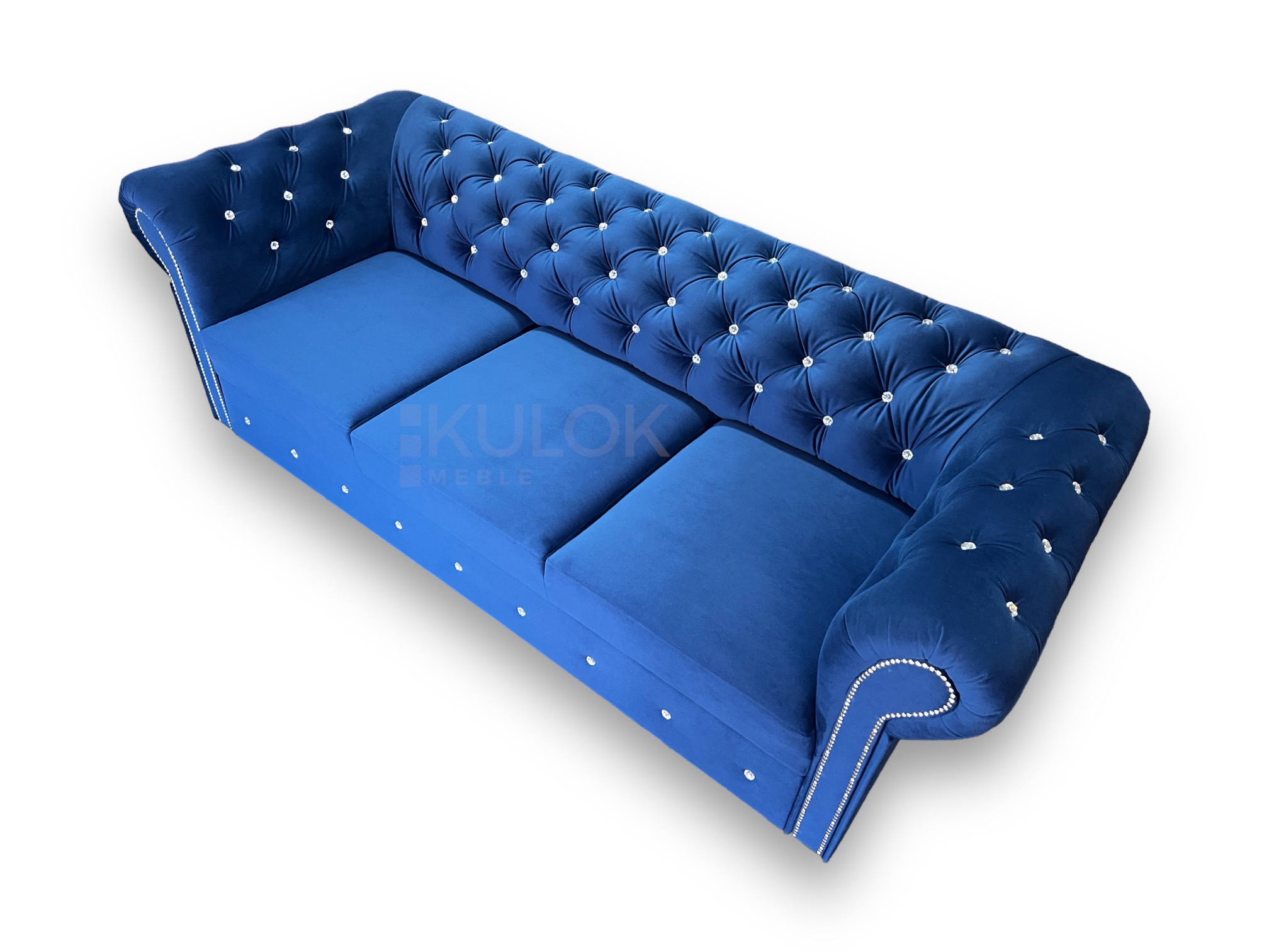 Designerska sofa do salonu na bogaty styl glamour z kryształami w granacie 